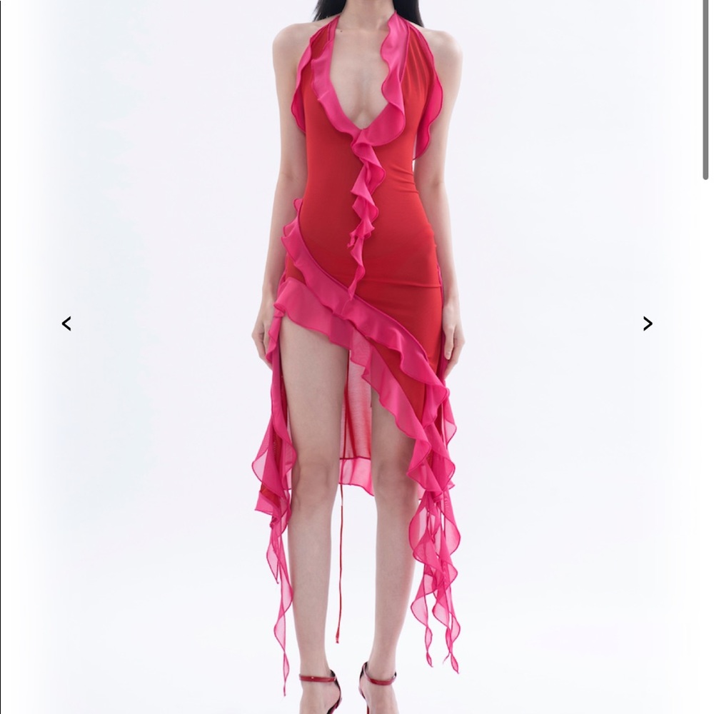 ISO Fanci Club Red and Pink Ruffle Dress